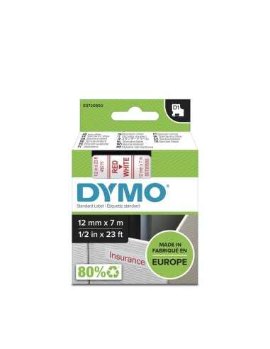 DYMO D1 Labels, 12mm x 7m Roll, Red Print on White, Self-Adhesive Labels for LabelManager Label Printers, Authentic