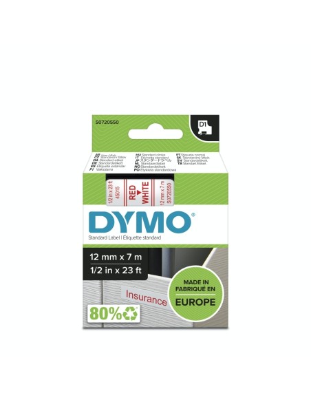 Kleepkirjalint Dymo D1 12mm x 7m punane tekst valgel 45015