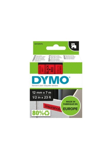 Kleepkirjalint Dymo D1 12mm x 7m must tekst punasel 45017