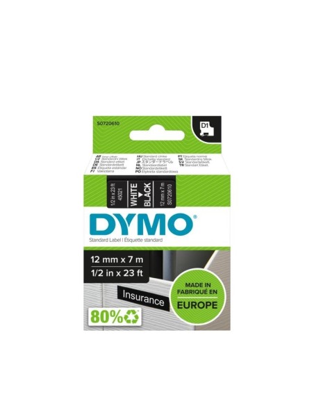 DYMO D1 Labels, White Print on Black, 12mm x 7m, Self-Adhesive Labels for LabelManager Label Printers, Authentic