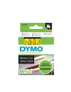 Kleepkirjalint Dymo D1 19mm x 7m must tekst kollasel 45808