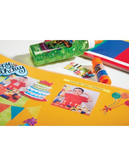 Kleepkirjalint Dymo 24mm x 7m must tekst kollasel 53718
