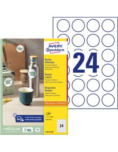 Labels Zweckform 40mm round InkjetLaserCopier