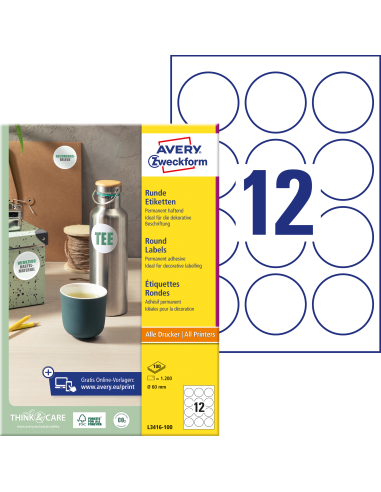 Etiketid Zweckform L3416-100 ring 60mm A4/100L valge