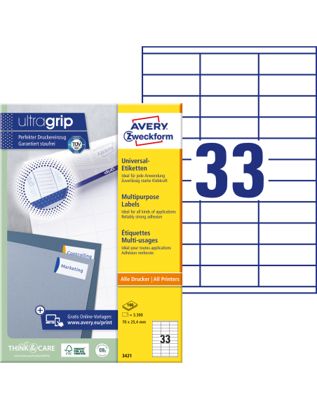 Labels Zweckform 70x25,4mm A4/100sh