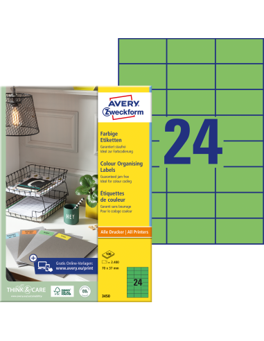 Labels Zweckform 70x37mm A4/100sh green