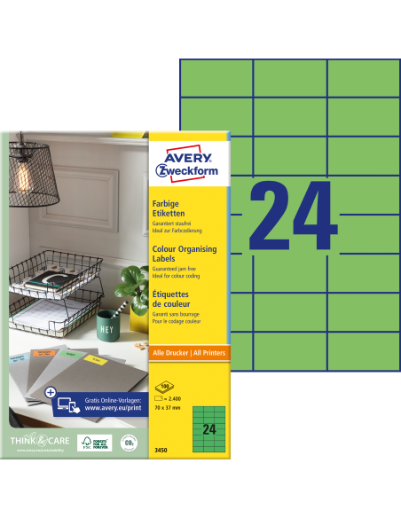 Labels Zweckform 70x37mm A4/100sh green