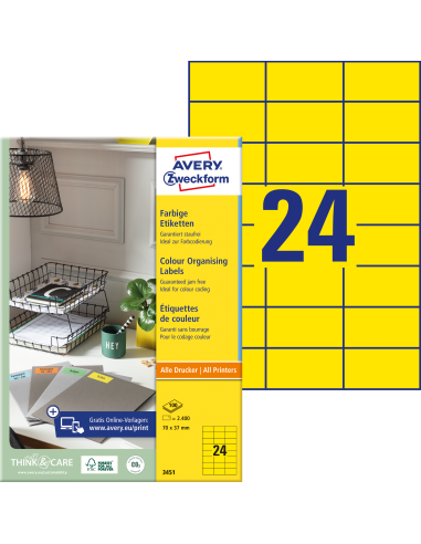 Labels Zweckform 70x37mm A4/100sh yellow