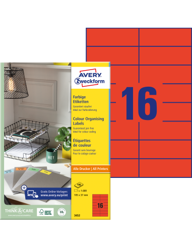 Labels Zweckform 105x37 red A4/100 sheet