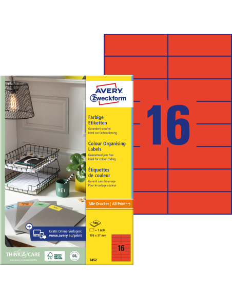 Labels Zweckform 105x37 red A4/100 sheet