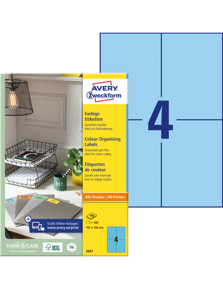Etiketid Zweckform 3457 105x148 mm A4/100L sinine