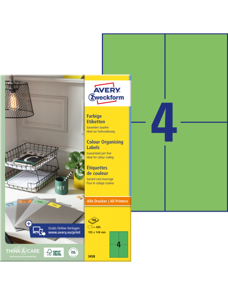 Labels Zweckform 105x148 mm A4/100sh green
