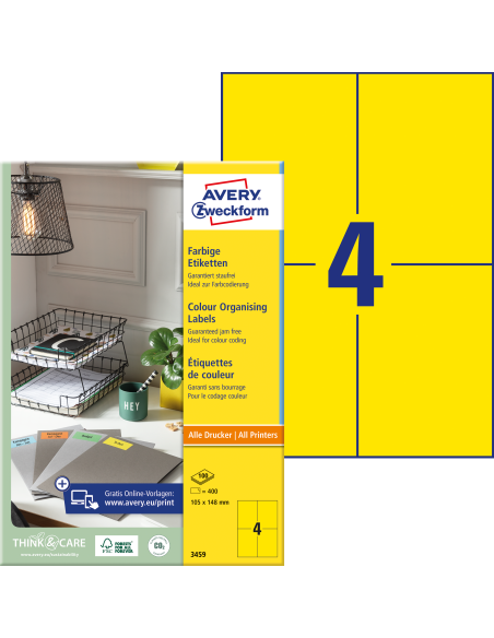 Etiketid Zweckform 3459 105x148mm A4/100L kollane