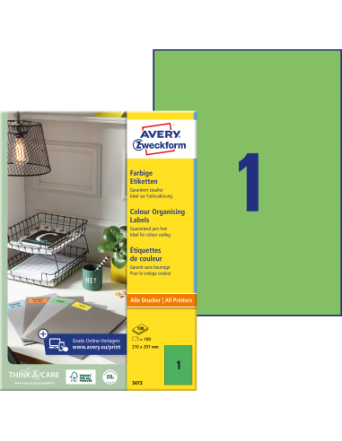 Labels Zweckform 210x297mm A4/100sh green