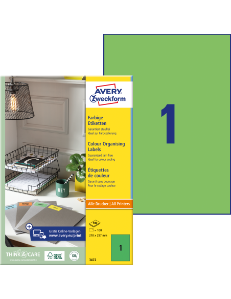 Labels Zweckform 210x297mm A4/100sh green