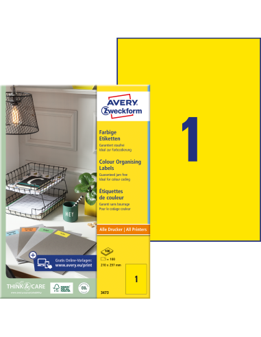 Etiketid Zweckform 3473 210x297mm A4/100L kollane