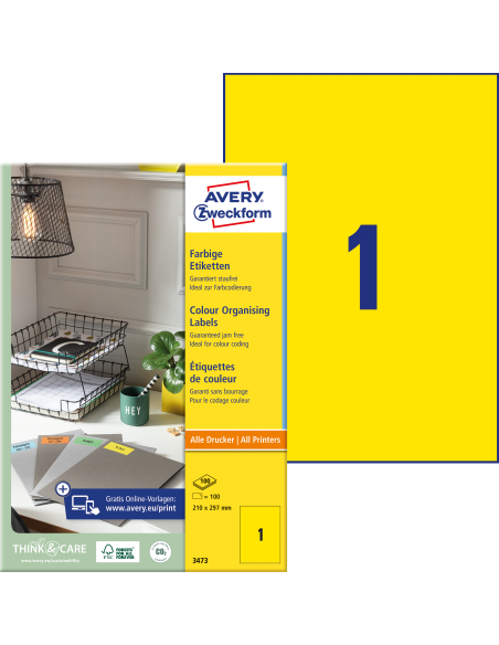Labels Zweckform 210x297 A4/100sh yellow