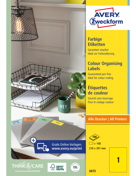 Labels Zweckform 210x297 A4/100sh yellow