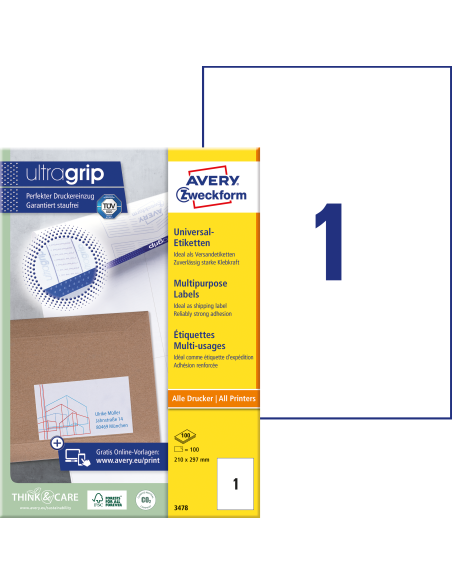 Labels Zweckform 210x297mm A4/100sh
