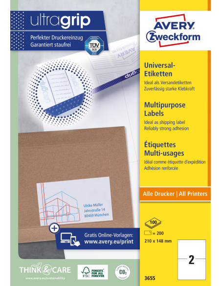 Etiketid Zweckform 3655 210x148mm A4/100L