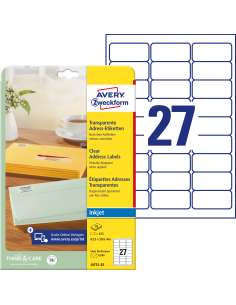 Labels Zweckform 63,5x29,6 A4/1-sheet, transparent for Inkjet printers