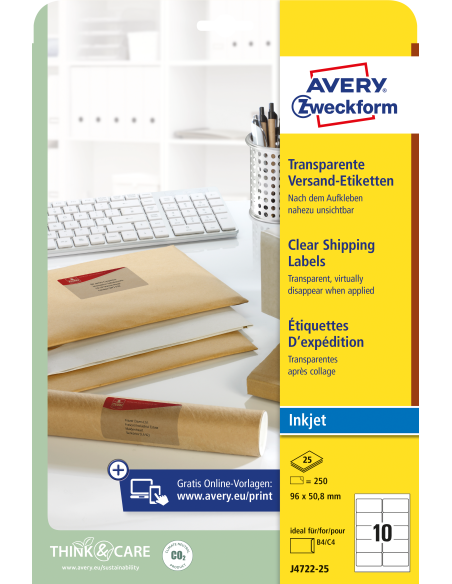 Labels Zweckform 96x50,8 A4/25L transparent