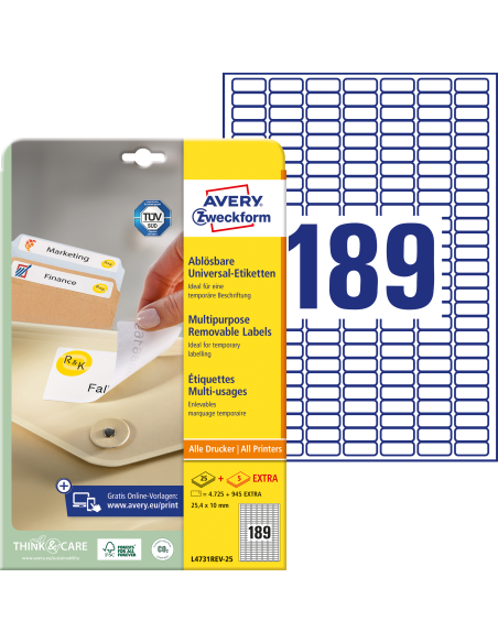 Labels Zweckform 25,4x10mm A4/25sh removable