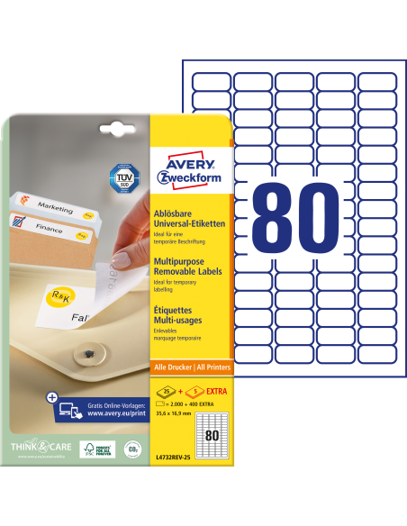 Labels Zweckform 35,6x16,9 A4/25sh, removable