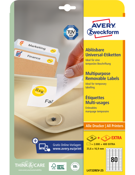 Labels Zweckform 35,6x16,9 A4/25sh, removable