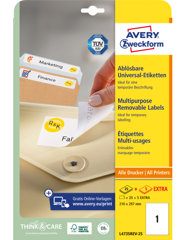 Labels Zweckform 210x297 A4/25sh, removable