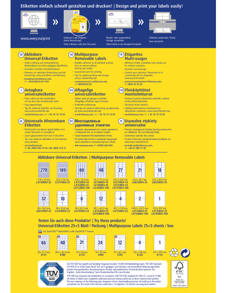 Labels Zweckform 45,7x21,2 (48tk lehel) A4/25sh, removable
