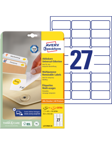 Labels Zweckform 63,5x29,6mm/25sh, removable
