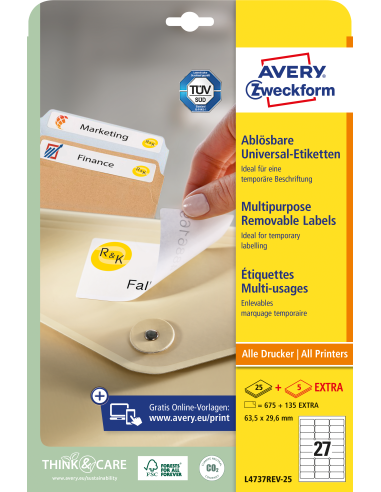 Labels Zweckform 63,5x29,6mm/25sh, removable