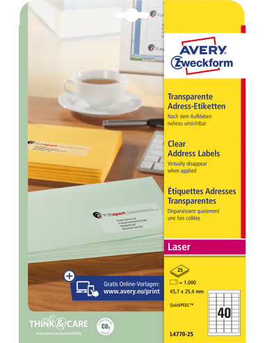 Labels Zweckform 45,7x25,4 transparent polyester A4/25sheets