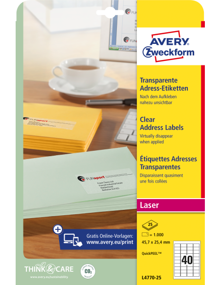 Labels Zweckform 45,7x25,4 transparent polyester A4/25sheets