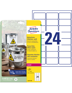 Etiketid Zweckform L4773-20 63,5x33,9mm A4/20L polüester ilmastikukindel, valge
