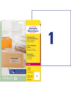 Labels Zweckform 210x297 transparent polyester L+C A4/25L