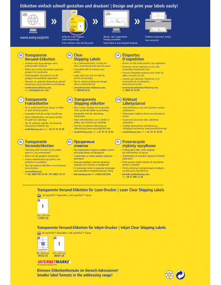Labels Zweckform 210x297 transparent polyester L+C A4/25L