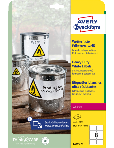 Labels Zweckform White Heavy Duty Laser Labels, 99,1 x 67,7 mm