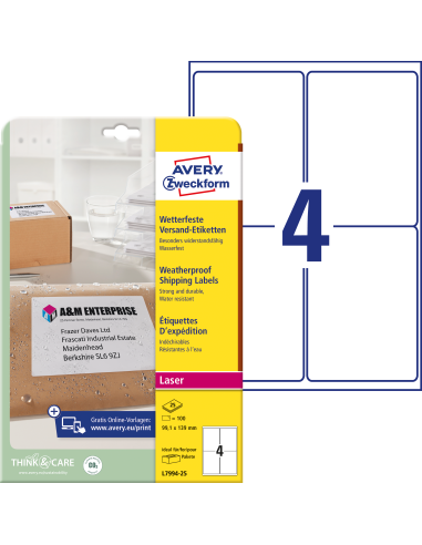 Labels Zweckform 99 polyester weatherproof, 25sheets