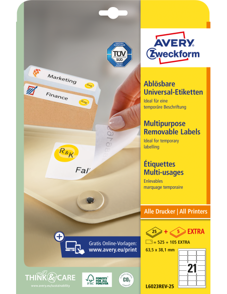 Labels Zweckform 63,5x38,1 A4/25sh, removable
