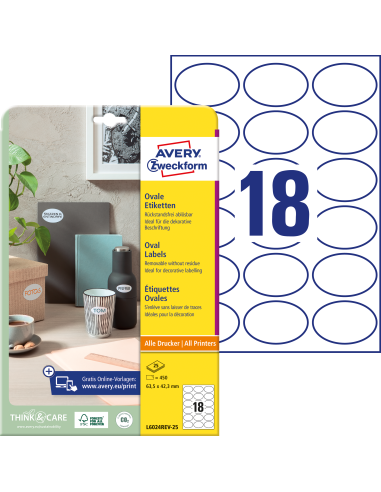 Labels Zweckform 63,5x42,3  A4/25sh, removable