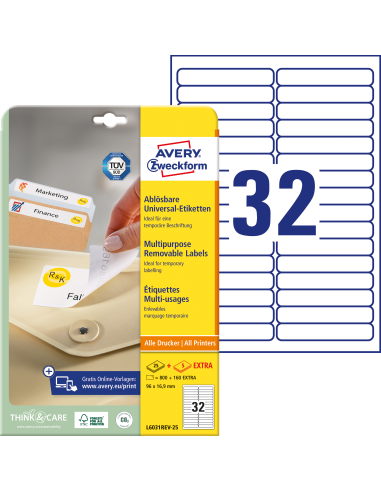 Labels Zweckform  96x16,9mm A4/25sh, removable