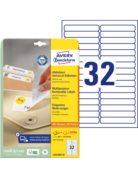 Etiketid Zweckform L6031REV-25 96x16,9mm A4/25L eemaldatavad