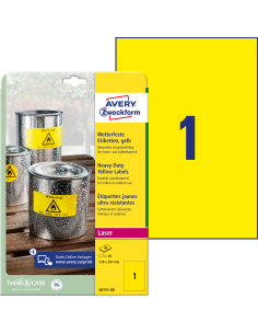 Etiketid Zweckform L6111-20 210x297mm A4/20L polüester ilmastikukindel, kollane