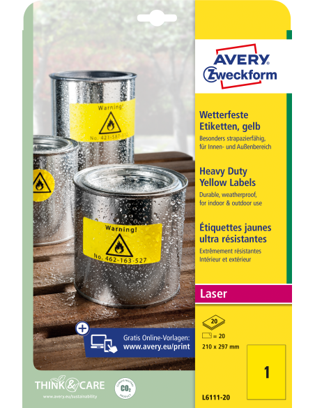 Label 210x297mm weatherproof yellow