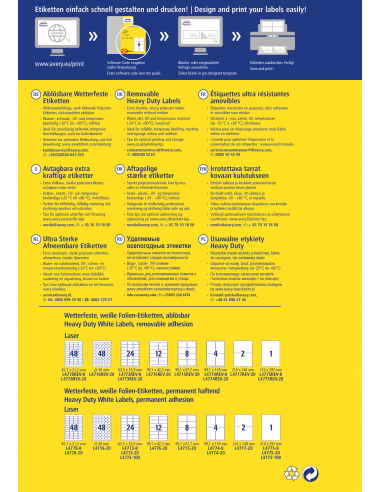Etiketid Zweckform L4773REV-20 63,5 x33,9mm A4/20L polüester ilmastikukindel, eemaldatav, valge