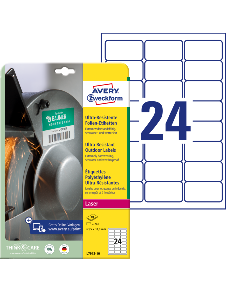 Labels Zweckform 63,5x33,9 polyester weatherproof, white 10Sheets