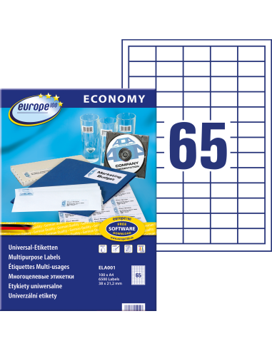 Etiketid Europe ELA001 38x21,2mm A4/100L