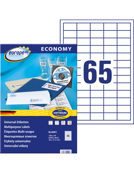 Etiketid Europe ELA001 38x21,2mm A4/100L